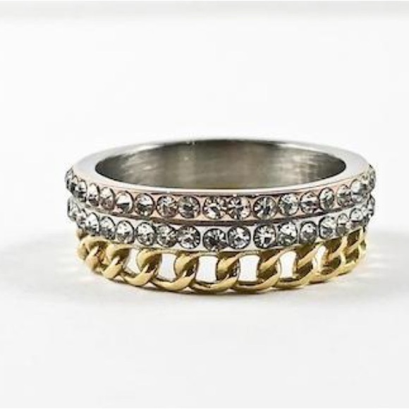 Stella 3 Tier Chain Stainless Steel Band Ring - Picture 2 of 2